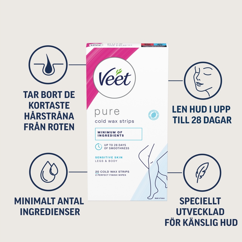 Veet Pure Wax Strips Ben & Kropp Känslig Hud 20 st 2